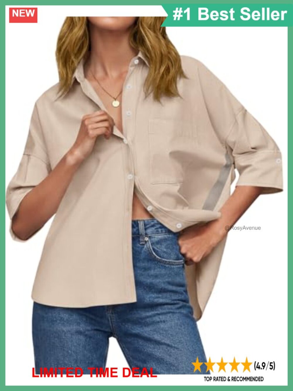 Oversized Half Sleeve Button Down Shirt V-Neck Loose Fit Blouse